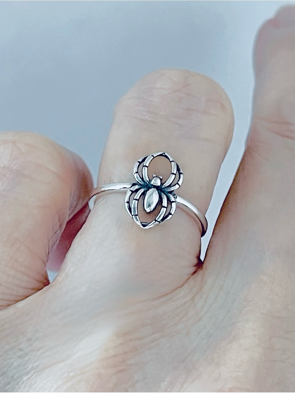 925 Sterling Silver Small Spider Ring, Dainty Insect Bug Spiderweb Silver Rings